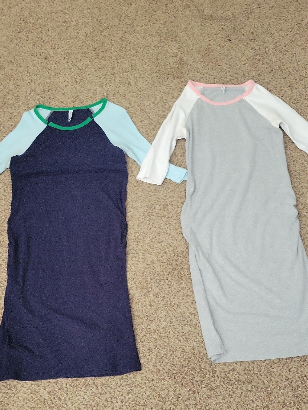 Two Raglan Sleeve Midi Dresses - Navy & Light Gray